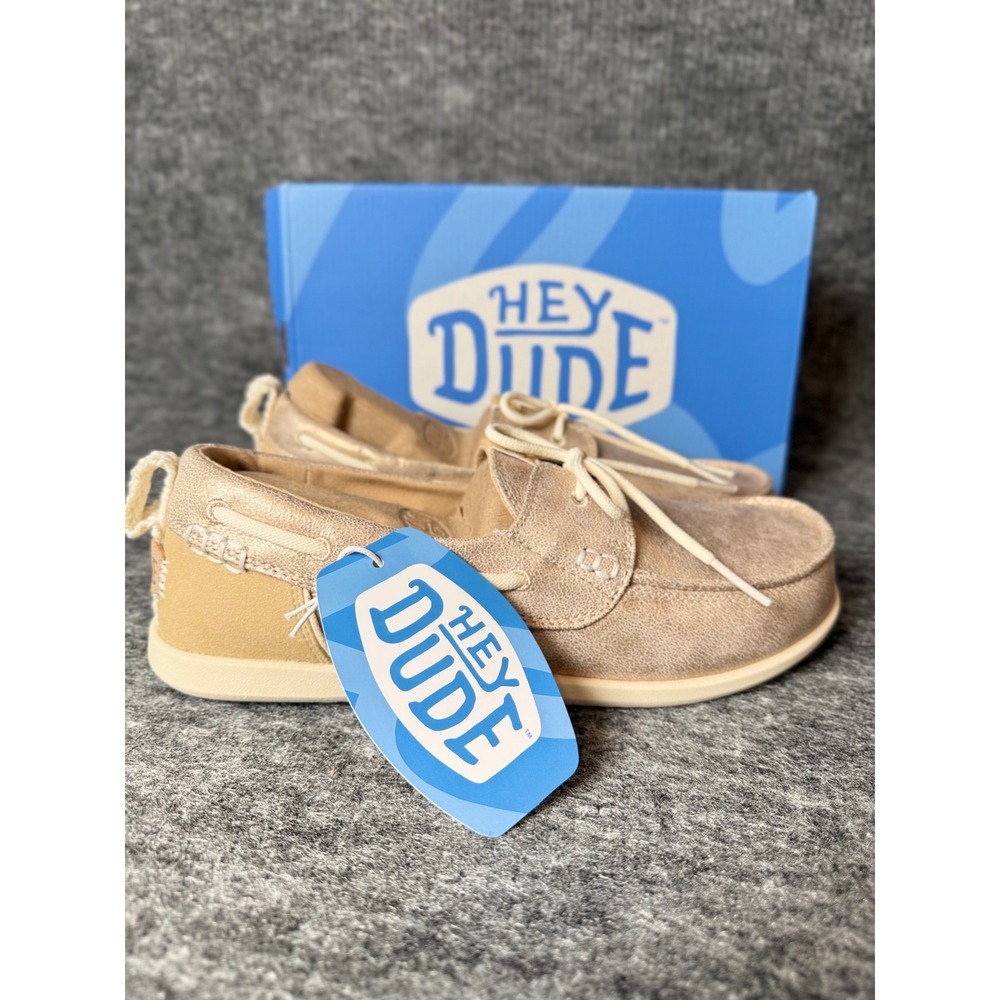 Hey Dude Harbor Breeze Lo Classic PLTM Platinum Metallic Loafers 45199-018 W8